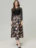 Women's Runway Dresses O Neck Long Sleeves Embroidery Lace Bodice Patchwork Printed Elegant Fashion Vestidos
