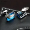 リンクLowkey Luxury Blue Glass Cufflinks for Mens Leptonブランド高品質のスクエアクリスタルカフリンクスシャツリンクリロッ