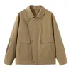 남자 재킷 패션 주름 옷깃 재킷 캐주얼 봄 가을 가을 유행 남성 짧은 고급 긴 소매 단색 코트 옷