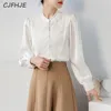 Blusas femininas cjfhje estilo chinês fivela stand stand gollar blouse de manga comprida moda feminina elegante camisa casual roupas