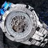 Luxury Silver Gold Automatic Mécanical Watch for Men Full Steel Skeleton Horloge de bracelet surdimensionné Relogo Masculino 240417