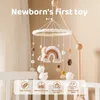 Baby Rattle Toy Rainbow Tassel Star en Moon Bed Bell Mobiel houten Geboren hangend speelgoed 0-12 maand bed Bur Bracket Infant Crib 240418