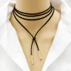 Halsband ny mode söt wrap faux läder choker halsband kvinnor lång sammet rep uttalande halsband diy smycken flickvän gåvor