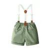 Clothing Sets FOCUSNORM 0-5Y Toddler Baby Boys Gentleman Clothes 2pcs Solid Short Sleeve Bowtie Shirt Suspender Shorts