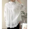 Blouses pour femmes Elegant Color Color Broidered Cotton Long Goed Polo Cold Coldor