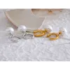 Örhängen yhpup högkvalitativ imitation pärlor släpper rostfritt stål gyllene koreanska hoop örhängen charms mode smycken bijoux femme gåva