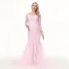 Jurken roze bodycon baby shower jurk rekbaar kant tule zwangerschapsfoto schieten maxi jurk vloer lengte