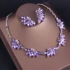 Necklaces Noble Purple Crystal Bridal Jewelry Sets Necklaces Earrings Crown Tiaras Set African Beads Jewelry Set Wedding Dress Accessories