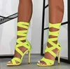 Kledingschoenen fluorescerende groene stretch stof rug zipper sandalen vrouwen stiletto hiel sexy elastische band Romeinse schoenen sandaal femme sandale h240423