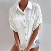 Blans pour femmes Shirts de lin en coton à manches courtes à manches courtes décontractées