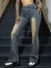 Y2K Women Fashion Flare Jeans Vintage Slant Pocket Washed Denim Pants High Waist Skinny Bottom Wide Leg Bootcut Trousers 240423