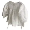 Toppar 2022 Spring Autumn Nyfödda Baby Girls Spets Flower Doll Shirt Spädbarn barn mode långärmad broderi prinsessan bomullsavdrag