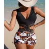 NOUVEAU STYLE FLORAL MESH PACKWORD Long Sweet One Piece Swimsuit pour les femmes avec une fermeture à glissière de dos sexy et conservatrice
