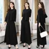 Work Dresses Women Long Culottes Suit Large Size Commute Top Trousers Set With Irregular Hem Blouse Wide Leg 2 Pcs/set For