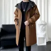 Mensgravrockar Autumn Japanese Style Rib Sleeve Long Coat Casual Hooded Jacket Löst plus storlek Vindbrytare bred midja fett 8xl drop dhz8c