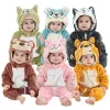 Jednoczęściowe urocze kreskówka baby rompers flanel jednorożca tygrys panda piżama bawełna niemowlęca dziewczyna kostium zwierzęcy kombinezon kigurumi strój