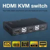 Hubs KVM HDMI Switch USB Switch Hub 4K HDMI Switcher Box 2 i 1 Switcher för bärbar dator HDTV -stöd för Windows för Linux för Chrome OS