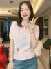 Kobiety Sweters Summer Cherry Hafhoidery Polo Polo Kllar Sweter Krótkie T-shirt T-shirt swobodny luźne lodowe dzianinowe topy