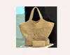 Aaa designer väska mode raffias halm axel väskor lyxhandväska kvinnor stor icare maxi strandpåse lyx toppkvalitet äkta läder tote med metall bokstav