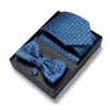 Papillons cravatta per vacanza per vacanza fazzolandese tasca quadrate cufflink set crackie box scuro blu blu vestita formale festa di pasquo