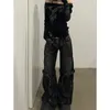 Schwarze Damen Jeans High Taille Hip Hop Straight Fashion Hosen Streetwear Harajuku Y2K Star 2024 Weibliche Weitbein -Denimhose 240415