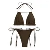 Kvinnors badkläder 2st/set kvinnor mager lady baddräkt halter bh dubbel midja repet bror bikini set strandkläder