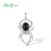 Pendants SANTUZZA Genuine 925 Sterling Silver Pendant For Women Black Agate White Cubic Zirconia Lovely Spider Trendy Cute Fine Jewelry