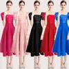 Party Dresses French Elegant Women Square Collar Prom Midi Dress High Quality Summer Rose Red Puff Sleeve Slim Ball Gown Vestidos