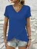 Women's T Shirts 2024 Spring And Summer Fashion V-neck Ruffled Slim Thin Short-sleeved T-shirt Womens Clothes Daily Wear