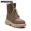 Boots Suede Platform Military Muffin Winter Shoes Lace Up Flatform Combat Army Brown Vintage Mesh Women Ankle 2024 Round Toe