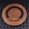 Bangle Nature Matte Onyx Tiger Eye Stone Bracelets Men Fashion Cubic Zircon Charm Bracelets for Women Healing Soul Elastic Jewelry Gift