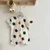 Rompers 2024 Summer New Baby krótkie rękaw Romper Nowonarodzony chłopiec kreskówka Kwiatowy kombinezon bawełna niemowlę cienkie puste piżamę 0-24m H240423