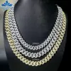 Hiphop -stil 925 Sterling Silver Miami Cuban Chain 12mm Bredd Högkvalitativ guldpläterad Iced Out Moissanite Cuban Link Chain