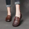 Casual Shoes Brown Vintage Cowhide Soft Healthy Flat Loafers Kvinnor Walking Real Leather for the Endely Gift