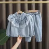 Set di vestiti per bambini primaverili set di abbigliamento per bambini giacca di jeans + abiti jeans per set di design della moda per bambini per bambini.