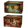 Bins Leatra de couro Letras de estilo europeu Mapa mundial Mapa multiuso Retro Treasure Bask Caso Case Box Sundries Organizador