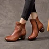 Bottes chevilles femmes chaussures d'automne en cuir pour talons bas faits à la main