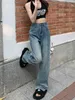 Women's Jeans Blue Womens Jeans High Waist Straight Denim Pants Strtwear American Style Casual Fashion All-match Wide Leg Mom Denim Trouser Y240422