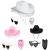 Bérets Westernstyle Cowboy Hat Coeur Fonds de soleil Lunettes de soleil Bridal Shower Cowgirl Costume Set Dropship