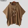 INCERUN MEN MANTES COLES COULEUR COULEUR BOUTON COODED TRANCH IRRÉGULAIRE PONCHOS Streetwear Fashion Fashion Casual Male Cape S-5XL 240423