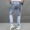 Men Ripped Slim Biker Jeans Bib Overalls Jumpsuits jeans Stylish Man Streetwear Stretch Dungarees Male Strap 240417