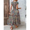 Party Dresses Summer Fashion Bohemian Vintage Printed Waist Dress Ladies Slim Casual Beach Holiday Robe Women Elegant Vestido Female Clothes