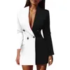 Robes décontractées Femmes Blazer 2024 Spring Slim Slee Long Long Suit Elegant Female Suit Double Couleur Blocage de manteau Poit