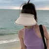 ワイドブリム帽子夏アンチウヴ女性用屋外ビーチハイキング日焼け止めバイザーキャップ2024女性のソリッドカラーランニングハット