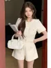 Summer Small Fragrant Tweed Two Piece Set Women Outfits Korean Style Jacket Hög midja Shorts Retro Feminin Casual Suits 240419