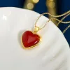 Halsband Szjinao 100% Real Gold 18K Natural Agate Necklace For Women Heart Pendant AU750 Pure Original Gold Jewelry With Certificate Sale