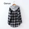 Women's Hoodies Korean Streetwear Oversize Hoodie Womens Hooded Patchwork Chic Plaid Long Sleeve Shirt Casual Button Women Sweatshirt