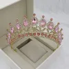 Joias kmvexo barroco vinatge teal coroas de cristal rosa diadema de shinestone aniversário tiara bando para acessórios de cabelo de noiva de casamento