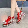 Casual Shoes 2024 Fashion Sneakers Flat High Quality Luxury Rhinestone Decorated Leather Upper Heightening Platform Womens