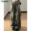 Women's Jeans Street clothing fashion straight retro high waisted jeans womens retro full length pants wide leg pockets Y2K denim Trouser yq240423